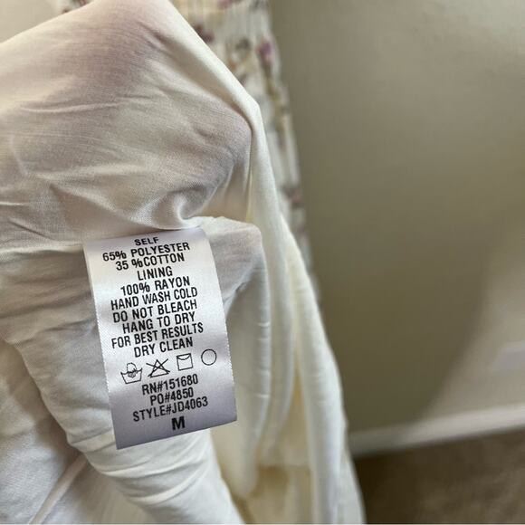 Storia Midi Dress Floral Embroidered Open Back Puff Sleeve Womens Size M - Picture 9 of 11